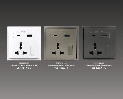 Prise murale moderne  2p+t + typ-c + usb 