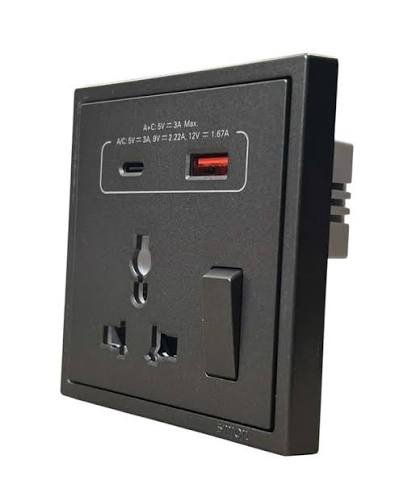 Prise murale moderne  2p+t + typ-c + usb 