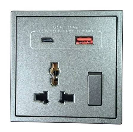 Prise murale moderne  2p+t + typ-c + usb 